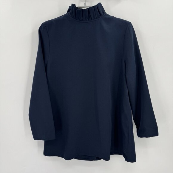 Tuckernuck Tops - Tuckernuck Navy Blue Faye Blouse sz S Small Swing Top Ruffle Collar Bow Tie